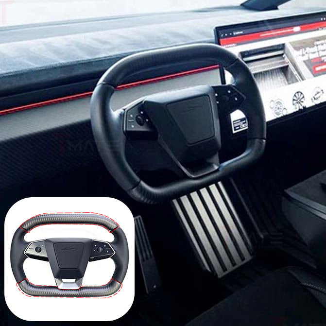 Tesla Cybertruck Carbon Fiber Squircle Yoke Steering Wheel Cover