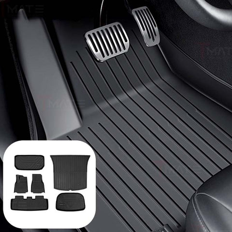 3D Floor Mats Compatible with 2024 2023 2022 2021 Tesla Model Y Custom Fit Black TPE Floor Liners 1st & 2nd Row All-Weather Protection(Floor mats)