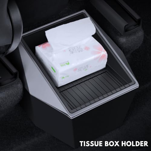 For 2021-2024 Tesla Model Y Rear Center Console Organizer Behind 2nd Row Under Seat Storage Tissue Box With Removable Trash Can Garbage Bin Back Seat Interior Accessories for Inside Storage