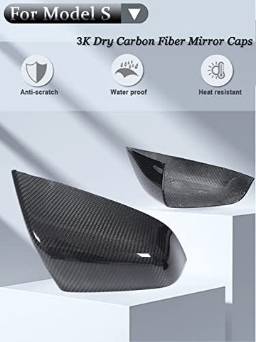 Model S Mirror Cover Dry Carbon Fiber Car Rearview Mirror Cover Caps for Tesla Model S 2014-2020 Add-on Model S Exterior Accessories