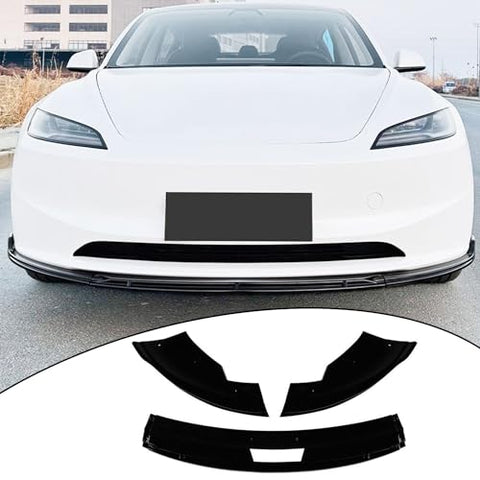 Front Lip Spoiler for Tesla Model 3 2024 Front Bumper Lip Splitter Air Dam Bumper Lip Spoiler Body Kit Trim Protector Gloss Black 3pcs. CN-004