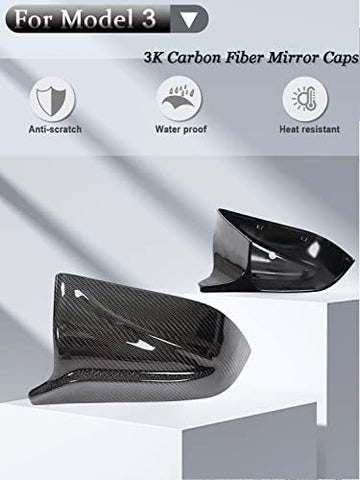 Model 3 Mirror Caps Carbon Fiber Car Rearview Mirror Cover Caps for Tesla Model 3 Sedan 4-Door 2017-2023 Replacement Style Model 3 Exterior Accessories