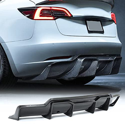 Model 3 Carbon Fiber Rear Bumper Diffuser for Tesla Model 3 2017-2022 Lower Bumper Lip Spoiler Body Kit Rear Lip Bumper Diffuser Valance Spoiler Factory Outlet