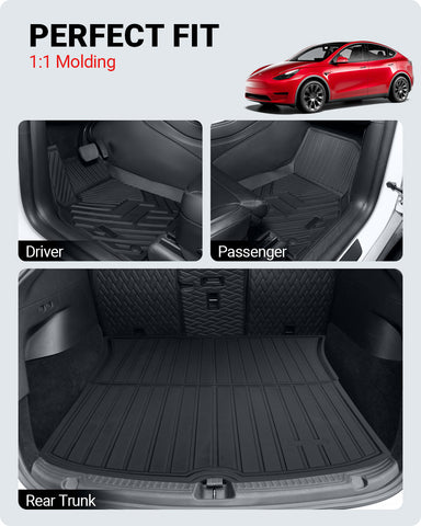 4PCS Tesla Model Y Floor Mats TPE All-Weather Floor Liners & Trunk Mat Set Rear Cargo Liner Interior Accessories for 5-Seater Model Y 2020-2023