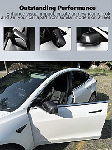 Model 3 Mirror Caps Dry Carbon Fiber Car Rearview Mirror Cover Caps for Tesla Model 3 Sedan 4-Door 2017-2023 Add-on Model 3 Exterior Accessories