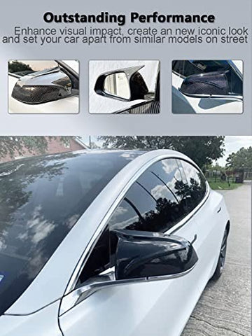 Model 3 Mirror Caps Carbon Fiber Car Rearview Mirror Cover Caps for Tesla Model 3 Sedan 4-Door 2017-2023 Replacement Style Model 3 Exterior Accessories