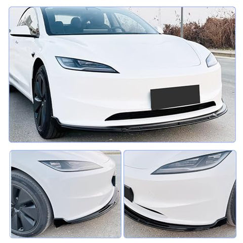 Front Lip Spoiler for Tesla Model 3 2024 Front Bumper Lip Splitter Air Dam Bumper Lip Spoiler Body Kit Trim Protector Gloss Black 3pcs. CN-004