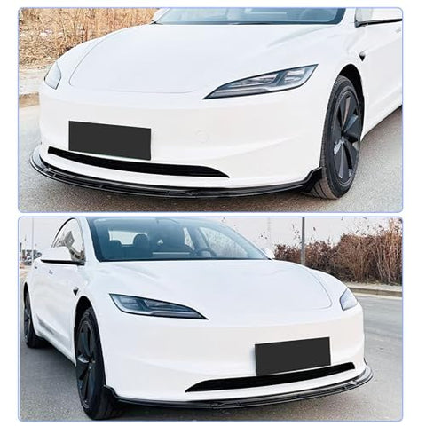 Front Lip Spoiler for Tesla Model 3 2024 Front Bumper Lip Splitter Air Dam Bumper Lip Spoiler Body Kit Trim Protector Gloss Black 3pcs. CN-004