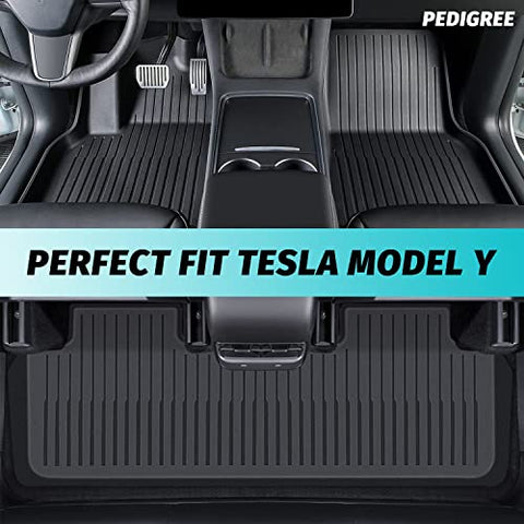 3D Floor Mats Compatible with 2024 2023 2022 2021 Tesla Model Y Custom Fit Black TPE Floor Liners 1st & 2nd Row All-Weather Protection(Floor mats)