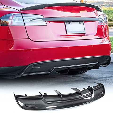 Model S Carbon Fiber Rear Diffuser for Tesla Model S 2012-2015 Lower Rear Bumper Lip Spoiler Body Kit Rear Lip Bumper Diffuser Valance Spoiler Factory Outlet (Rear Diffuser)