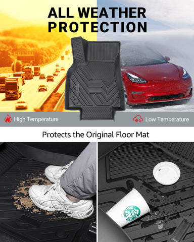 4PCS Tesla Model Y Floor Mats TPE All-Weather Floor Liners & Trunk Mat Set Rear Cargo Liner Interior Accessories for 5-Seater Model Y 2020-2023