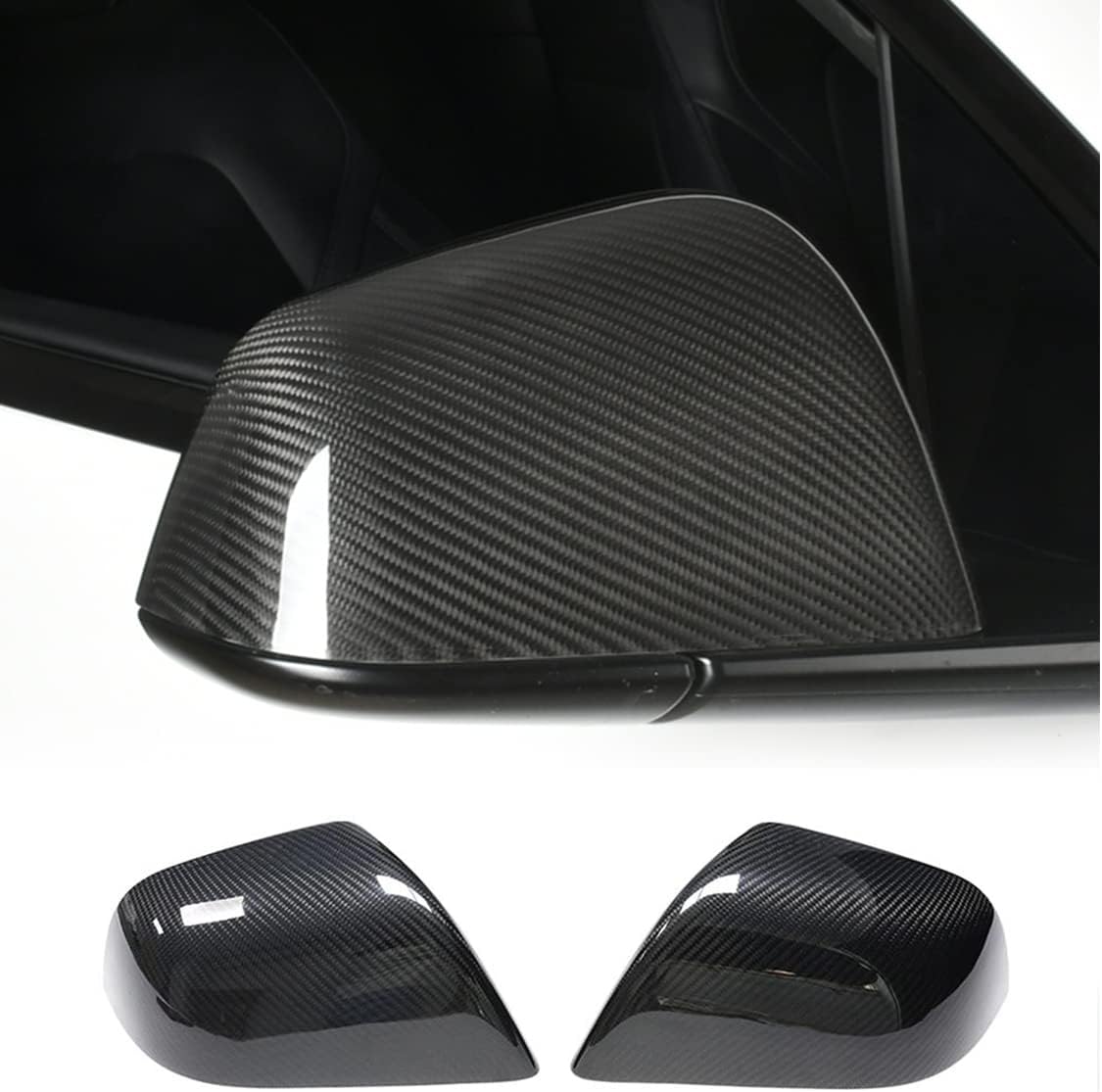 Model 3 Mirror Caps Dry Carbon Fiber Car Rearview Mirror Cover Caps for Tesla Model 3 Sedan 4-Door 2017-2023 Add-on Model 3 Exterior Accessories