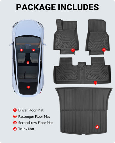 4PCS Tesla Model Y Floor Mats TPE All-Weather Floor Liners & Trunk Mat Set Rear Cargo Liner Interior Accessories for 5-Seater Model Y 2020-2023