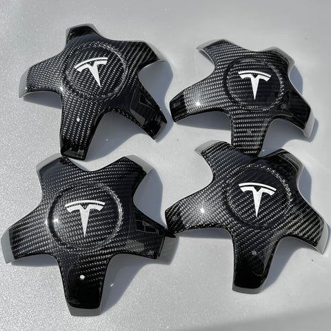 2021+ | Model S - 21 Arachnid Center Wheel Hubs - Real Molded Carbon Fiber- (Set of 4)