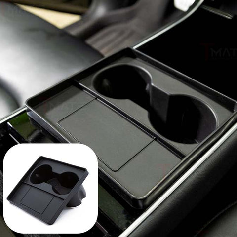 Model 3 / Y Rattle-Free Drink / Cup Holder & Key Tray Insert - Soft Molded & Removable / Washable