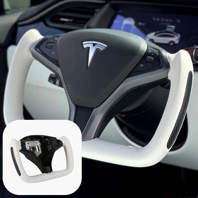 Volant en cuir nappa avec garnitures latérales en fibre de carbone mate pour Tesla Model S Model X 2012-2020