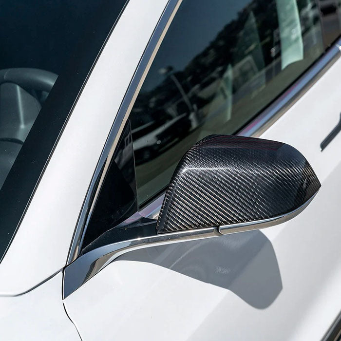 Precision Carbon Fiber Side Mirror Caps (Set of 2 Covers) For Tesla Model 3