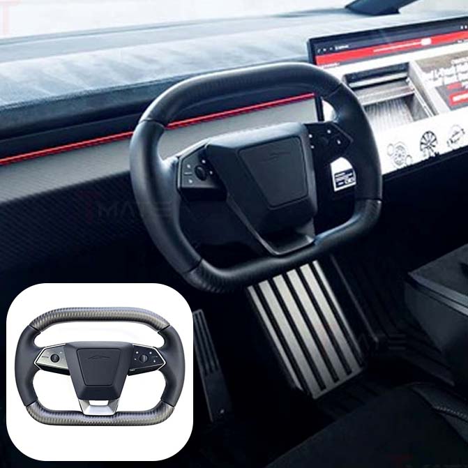 Tesla Cybertruck Carbon Fiber Squircle Yoke Steering Wheel